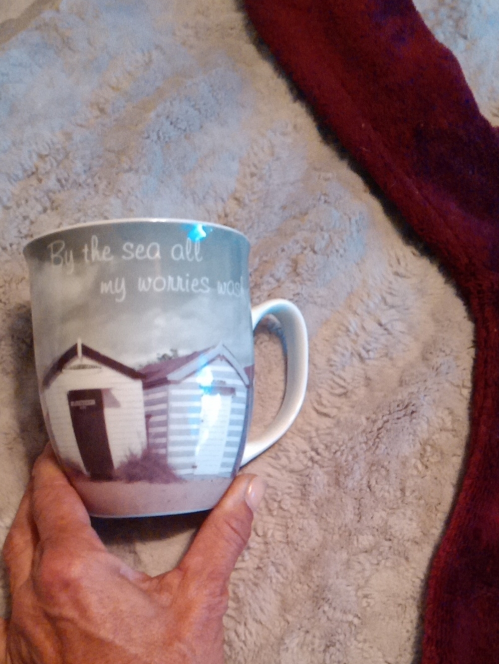 Coastal Beach Hut Ceramic Mug - Blue and White